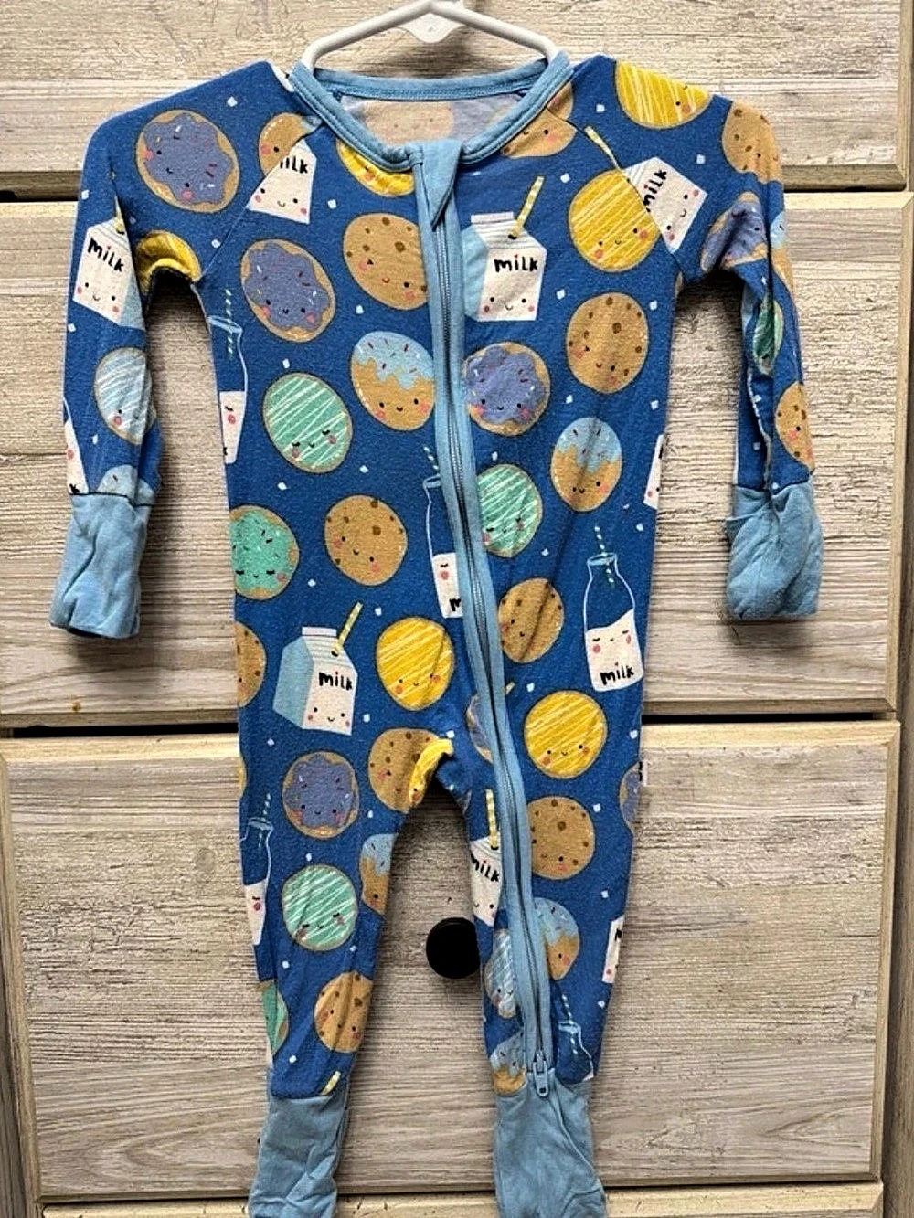 Little Sleepies Blue Cookies & Milk Zippy Footie Baby 0-3M